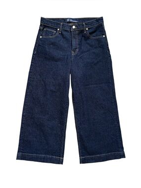 GAP High Rise Wide Leg Cropped Jeans Dark Wash Size 14/32R
